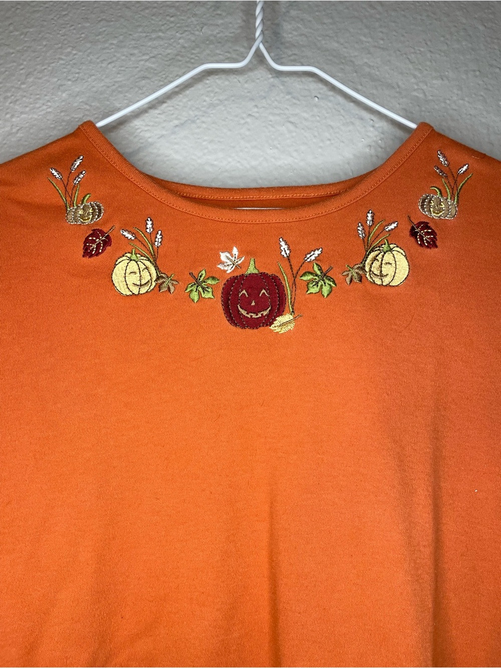 breckenridge Orange Pumpkin Embroidered Crewneck Tee Shirt